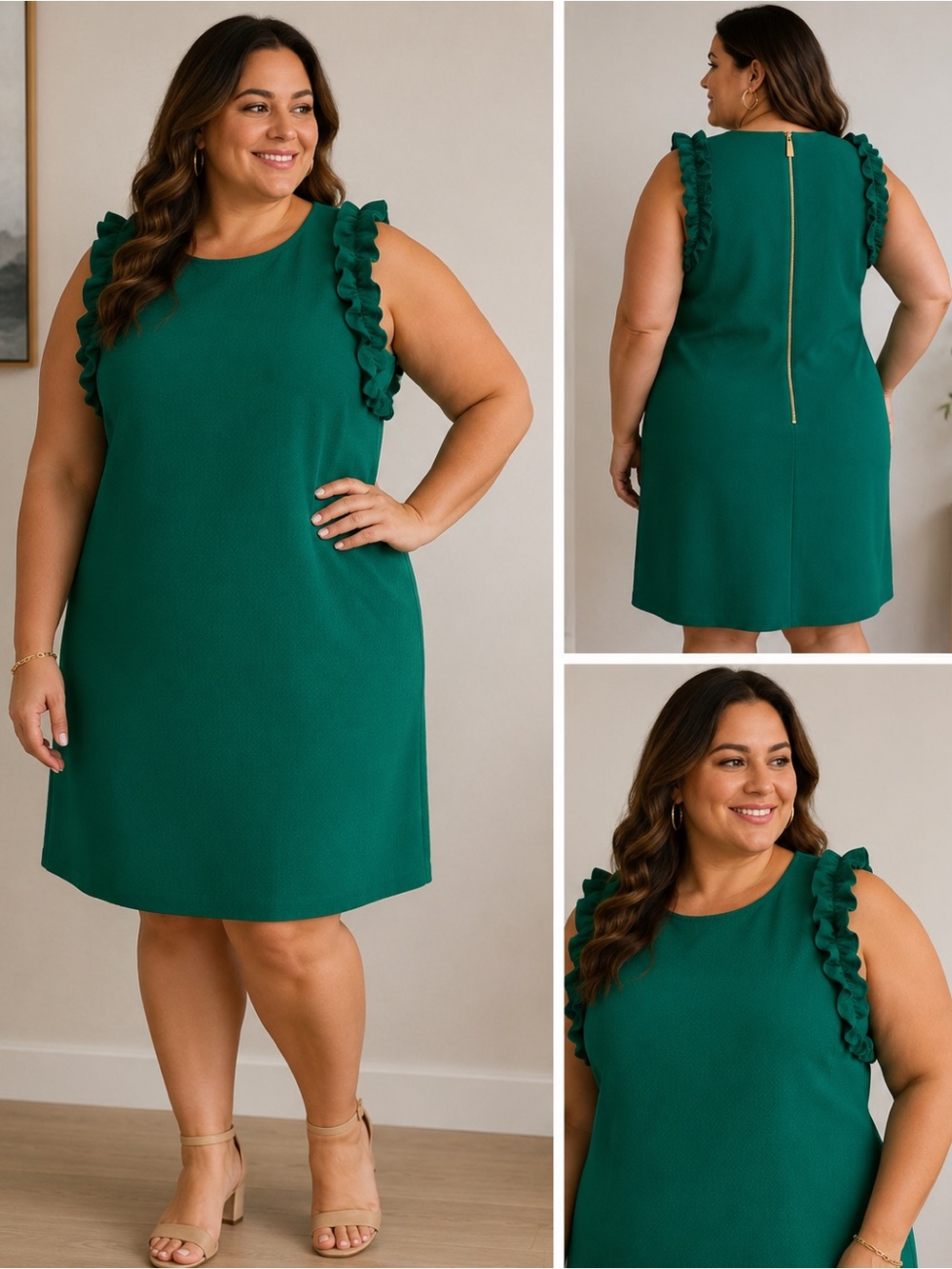 Vince Camuto Sleeveless Ruffle Shoulder Shift Dress - Green